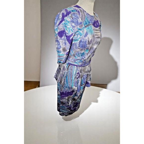 Vintage Dress Express Puff Sleeve Mini Dress – Abstract Purple Print – Size 5/6 - Picture 3 of 12